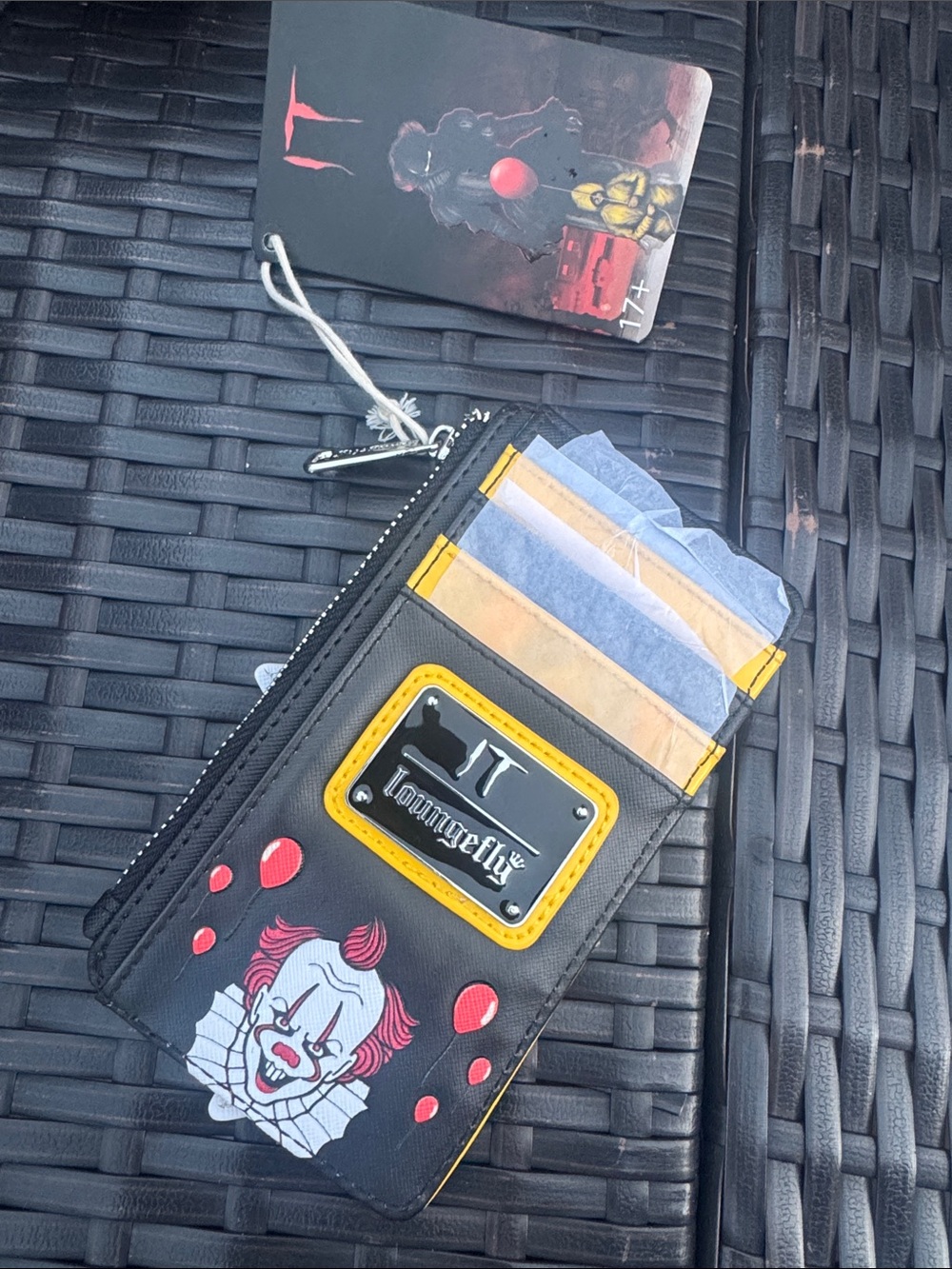 Loungefly Black and Yellow Pennywise Zip  Georgie Boat Cardholder Wallet